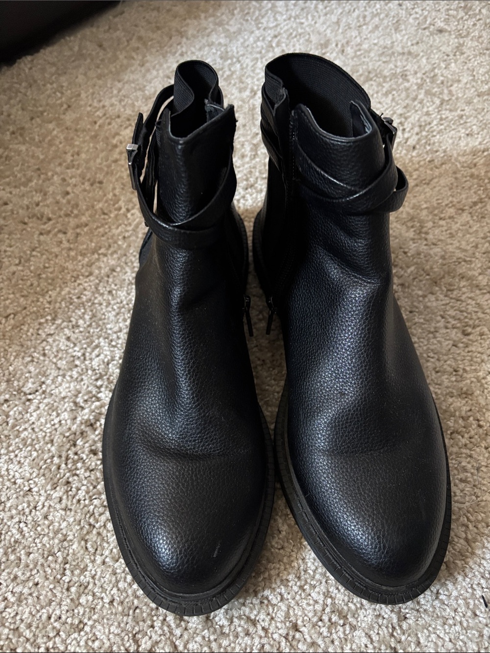 Kenneth Cole Black Pebbled Leather Ankle Booties with Buckle